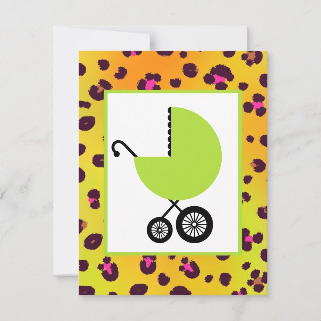 Orangenleopard Print & Green Carriage Baby Dusche Einladung (Vorderseite)