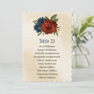 Orangenmarinenkarte mit verbrannten Blume Einladung