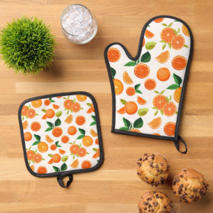 Orangenmuster Ofenhandschuh & Topflappen-Set