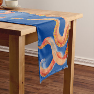 Orangenoktopf in Blau Kurzer Tischläufer
