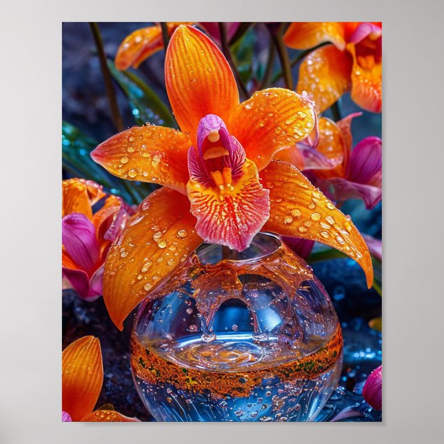 Orangenorchidee Blume Poster (Vorne)