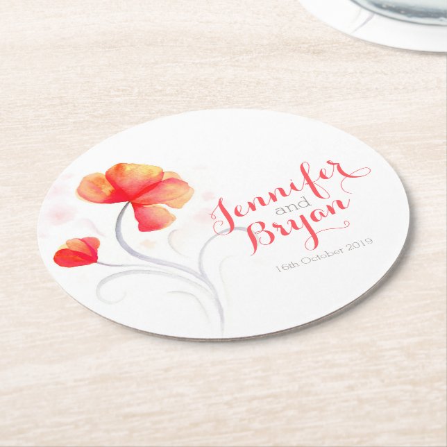 Orangenpapier-Untersetzer für Hochzeiten, Aquarell Runder Pappuntersetzer (Angewinkelt)