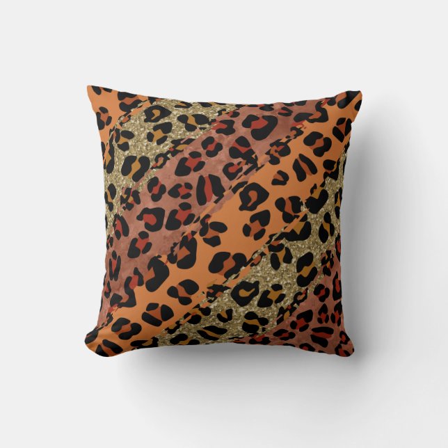 *~* Orangenrost Glitzer Leopard Tiermuster Kissen (Vorderseite)