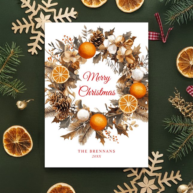 Orangensaft Zitrus Wreath Elegante Weihnachten (Dried Oranges Citrus Wreath Elegant Christmas Holiday Card)