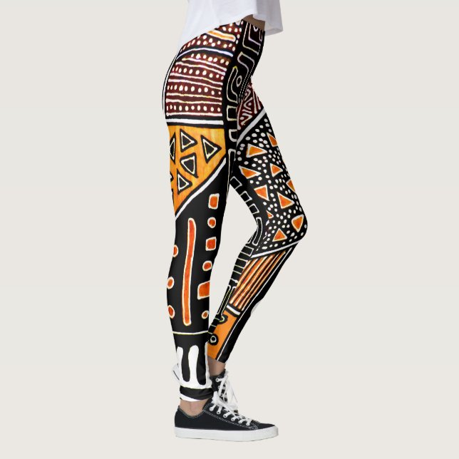 Orangenschwarz-braun-Mudcloth-Leggings Leggings (Rechts)