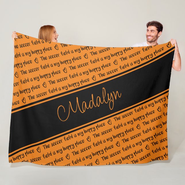 Orangenschwarz Das Fußballfeld ist mein glückliche Fleecedecke (Beispiel)
