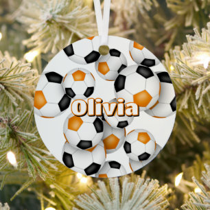 Orangenschwarze Fußballbällchen Ornament Aus Metall
