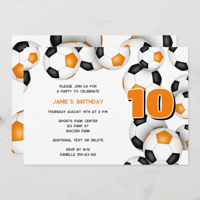 Orangenschwarze Mannschaftsfarben Fußball Party Einladung (Vorne/Hinten)