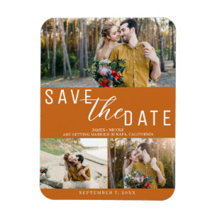 Orangenwürze Save the Date Hochzeit 3 Fotos Magnet