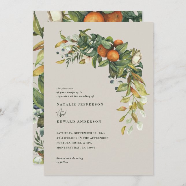 Orangenzitrusgraue botanische Hochzeit (Vorne/Hinten)
