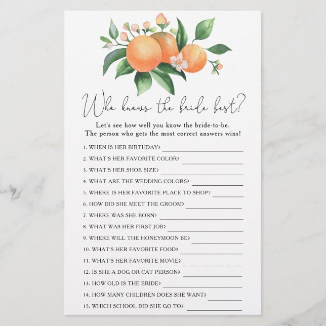 Orangenzweig - Wer kennt das beste Spiel der Braut (Vorderseite)