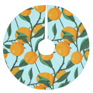 Orangenzweige, Vintager Zitrusdruck. Polyester Weihnachtsbaumdecke
