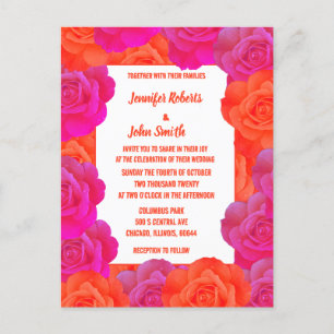 OrangePink Florale Rose Abstrakte Farbige Hochzeit Einladungspostkarte