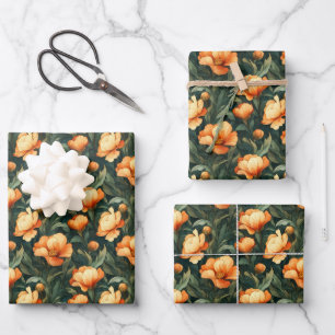 Oranger Art Nouveau Blumenschmuck Geschenkpapier Set