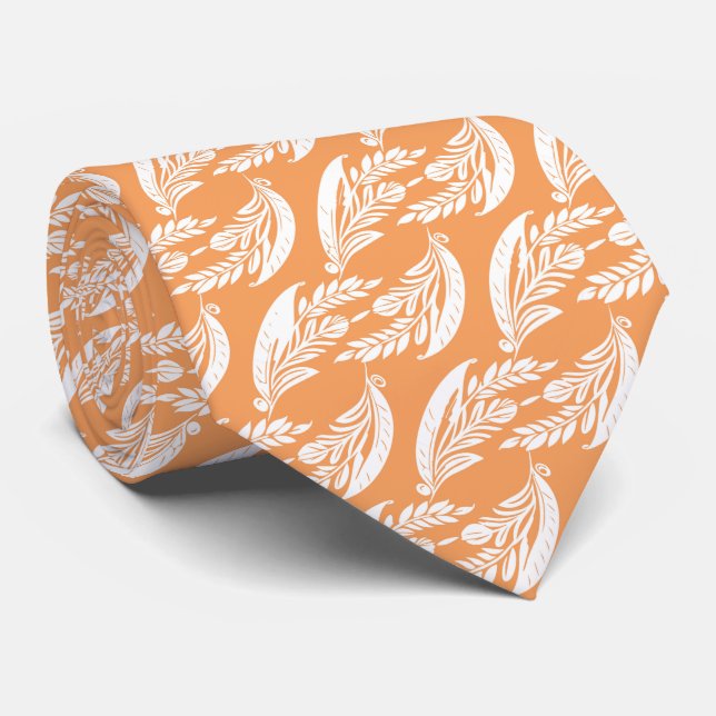 Oranger Blatt-Abstrakter Hochzeit Krawatte (Gerollt)