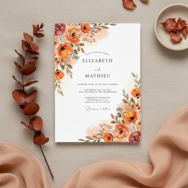 Oranger Blumenmalerei-Hochzeit Einladung (Von Creator hochgeladen)