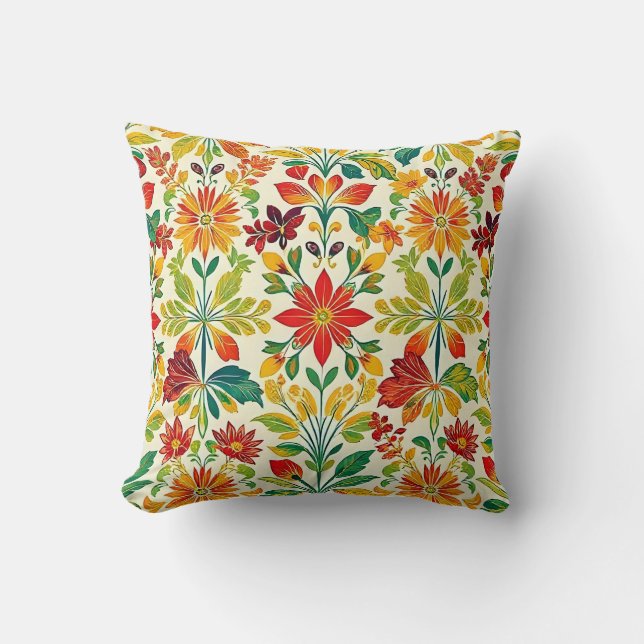 oranger Blumenprint Kissen (Vorderseite)