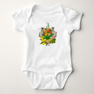 Oranger Blumenstrauß Osterhase Monogramm individue Baby Strampler