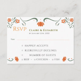 Oranger Blumiger Hochzeits-RSVP-Karte  Begleitkarte