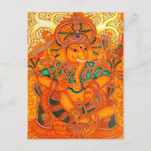 Oranger Blumiger Vintage Lord Ganesha Postkarte