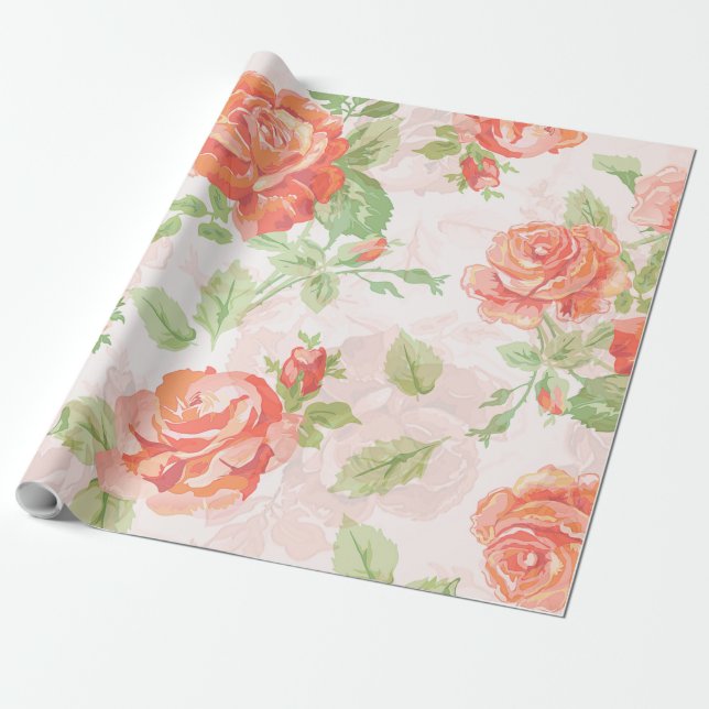 Oranger Blumrose Blumenverpackungspapier Geschenkpapier (Ungerollt)