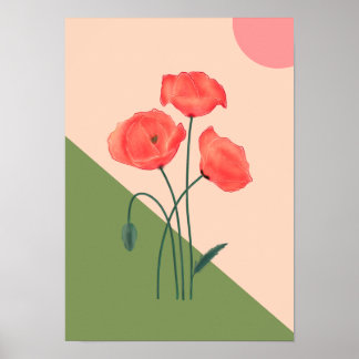Oranger botanischer Kunstdruck Mohnblume Poster