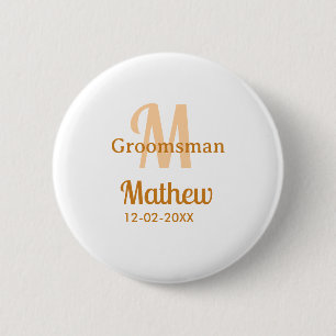 Oranger Brautführer-Name Buchstabe Datum männlich  Button