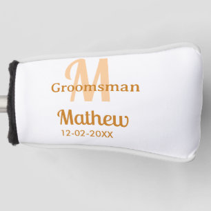 Oranger Brautführer-Name Buchstabe Datum männlich Golf Headcover