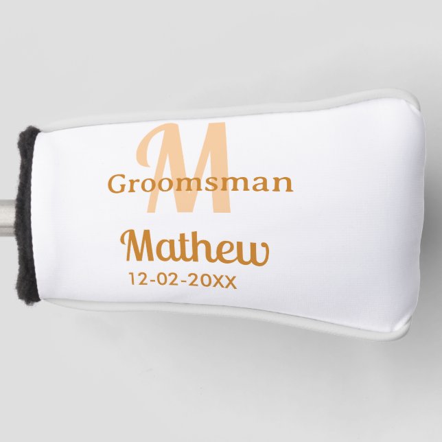 Oranger Brautführer-Name Buchstabe Datum männlich  Golf Headcover (Vorderseite)