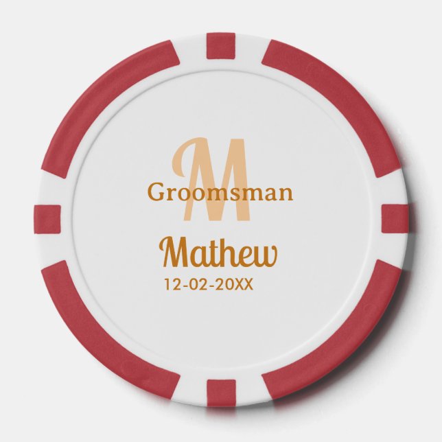 Oranger Brautführer-Name Buchstabe Datum männlich  Pokerchips (Vorderseite)