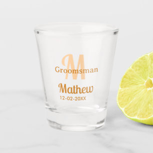 Oranger Brautführer-Name Buchstabe Datum männlich Schnapsglas