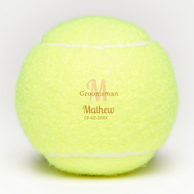 Oranger Brautführer-Name Buchstabe Datum männlich  Tennisbälle (Vorderseite)