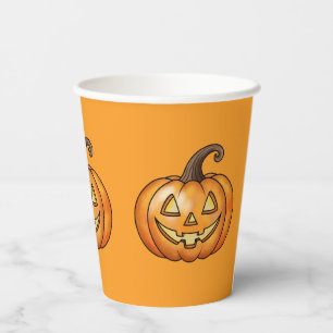 Oranger Cartoon-Jack-O-Lantern-Kürbis Halloween Pappbecher