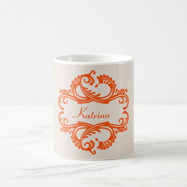Oranger Chic Damask Becher Tasse (Mittel)