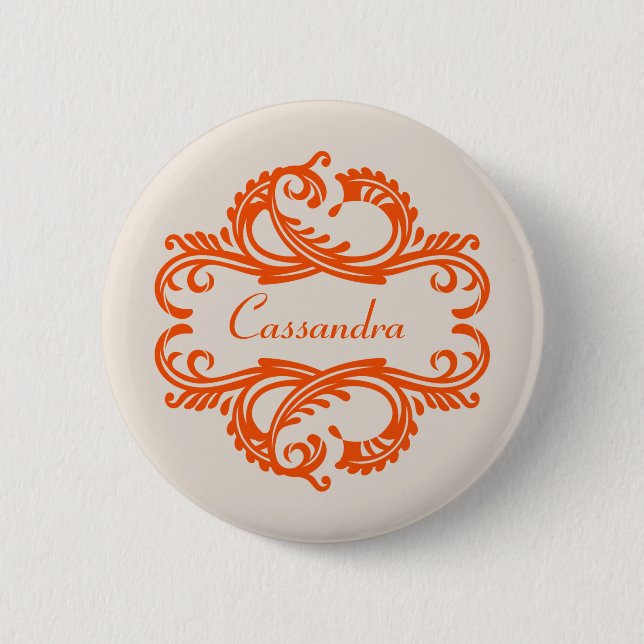 Oranger Chic Damast Knopf Button (Vorderseite)