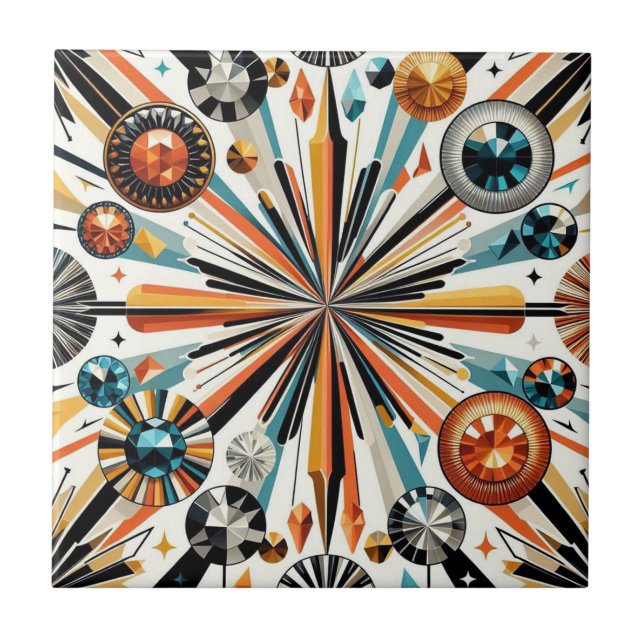 Oranger Diamant Mid Century Modern  Fliese (Vorderseite)