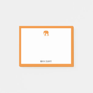 Oranger Elefant und Rand auf Weiß mit Namen Post-it Klebezettel