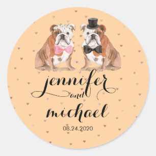 Oranger Englisch Bulldogge Hochzeit Runder Aufkleber