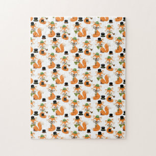 Oranger Fuchs Herbstbäume Wald Hipster-Brille Fuch Puzzle