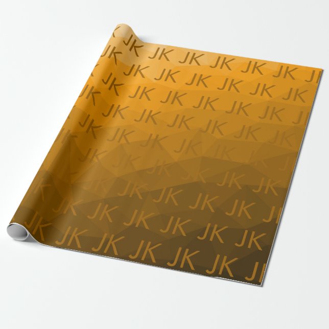 Oranger geometrischer Mesh-Muster-Monogramm Geschenkpapier (Ungerollt)