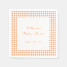 Oranger Gingham-Klassiker-Baby-Shower-Serviette