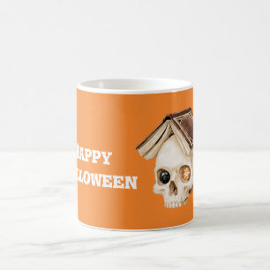 Oranger Halloween-Totenkopf Buch Kaffeetasse