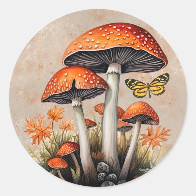 Oranger Herbstwaldpilze Runder Aufkleber (Vorderseite)