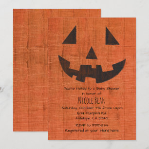 Oranger hölzerner Kürbis rustikale Halloween-Party Einladung