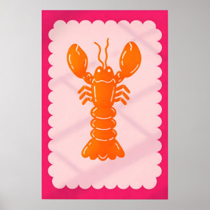 Oranger Hummerposter, Fette Pop-Art-Küchenwand Poster
