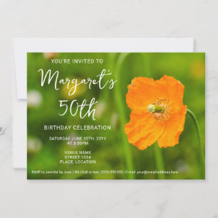 Oranger Klatschmohn auf grünem Foto 50. Geburtstag Einladung