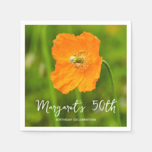 Oranger Klatschmohn auf grüner 50. Geburtstagsfeie Serviette