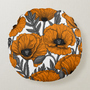 Oranger Klatschmohn auf Weiß Rundes Kissen