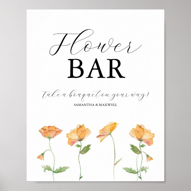 Oranger Klatschmohn Hochzeits Blumenvorhang Schild (Vorne)