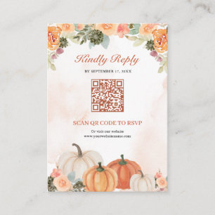 Oranger Kürbis-Blumen-QR-Code-Hochzeits-RSVP Begleitkarte